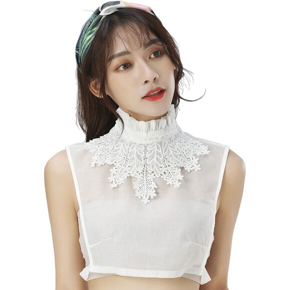 🆕 Women White Dickey Detachable False Collars Blouse Dresses Casual Styles Fits - Picture 1 of 7